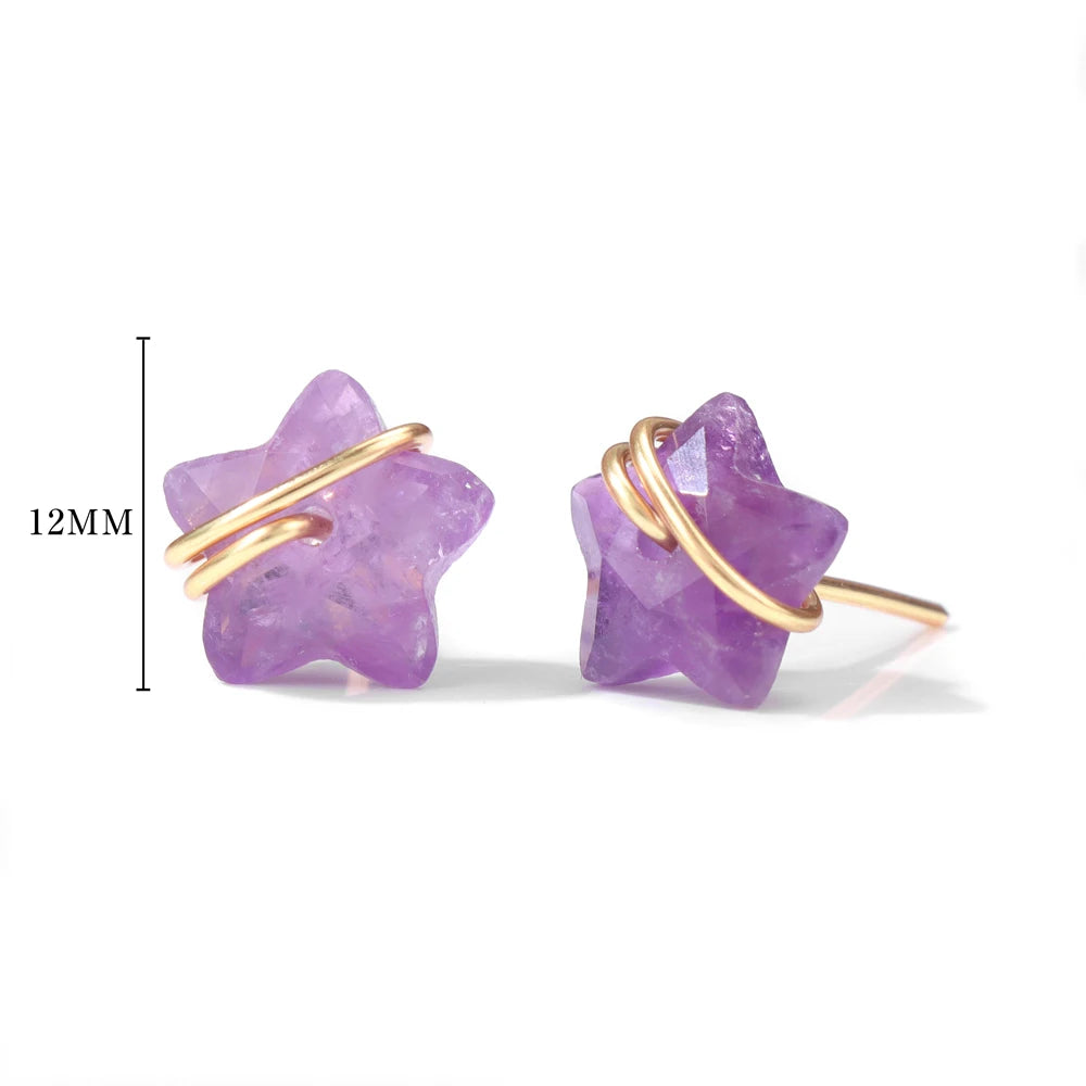 12mm Lapis Lazuli Star Earrings Natural Stone Amethysts Opal Tiger Eye Stone Blue Sodalite Ear Studs For Women Party Jewelry - Charlie Dolly