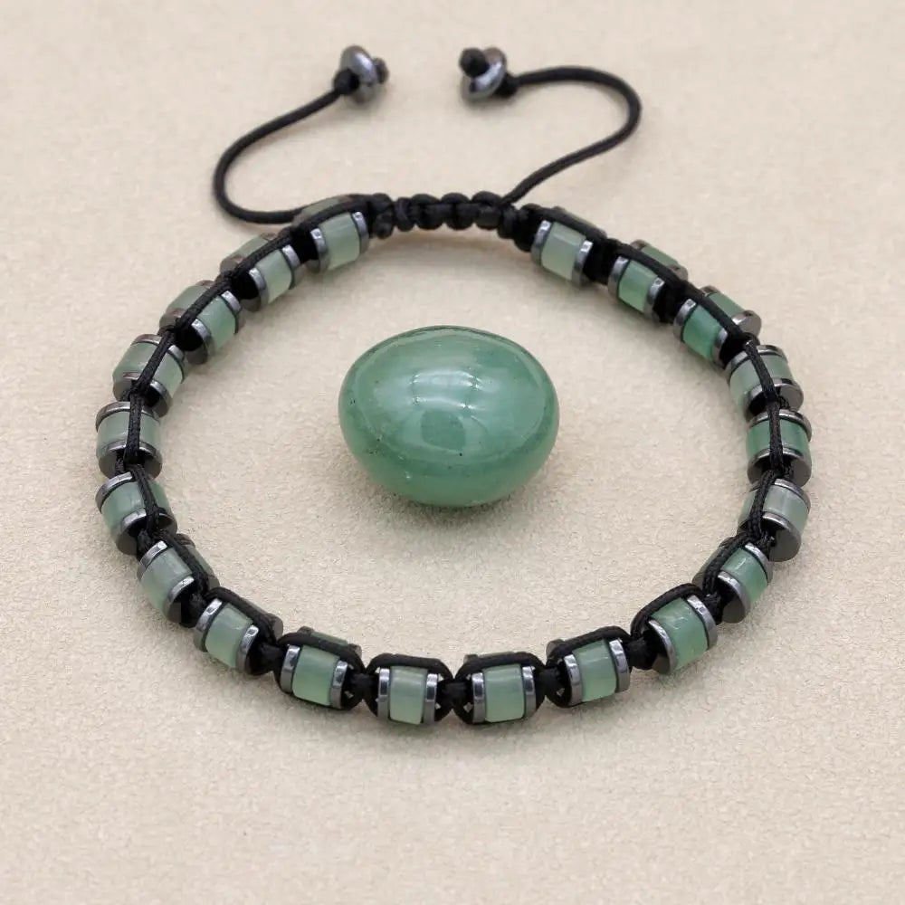 3*6mm Natural Amazonite Stone Hematite Beads Braided Bracelet Handmade Woven Boho Yoga Charm Bracelet Couple Men Jewelry - Charlie Dolly