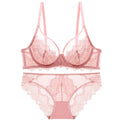 Logirlve Sexy Brassiere Transparent Ultrathin Bra Panty Set Push up Embroidery Underwear Set Plus Size Bras Women Lace Lingerie - Charlie Dolly