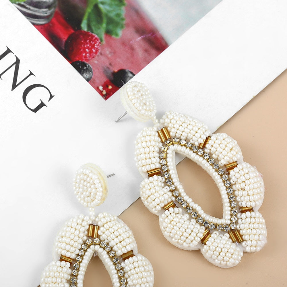 Bohemia Colorful Seed Beads evil eye Flower Drop Earrings For Women Handmade Tassel swan Statement Dangle Earrings Jewelry