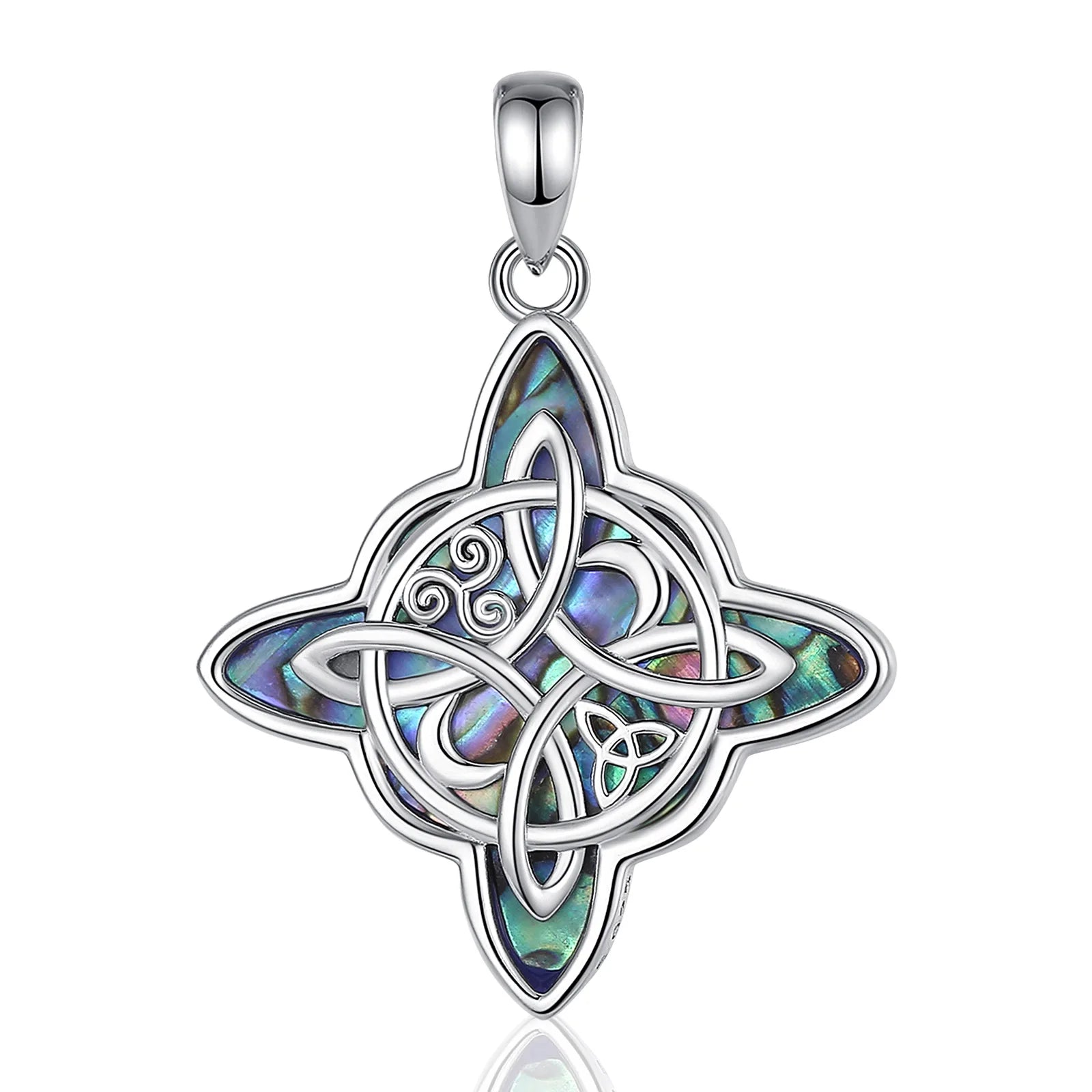 Witch Knot Amulet Necklace with Natural Abalone, S925 Sterling Silver