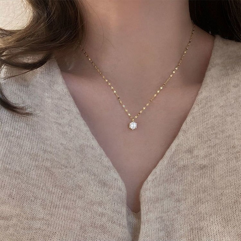 Shiny Crystal Zircon Heart Star Charm Layered Pendant Necklace for Women Charms Fashion Square Rhinestone Female Vintage Jewelry