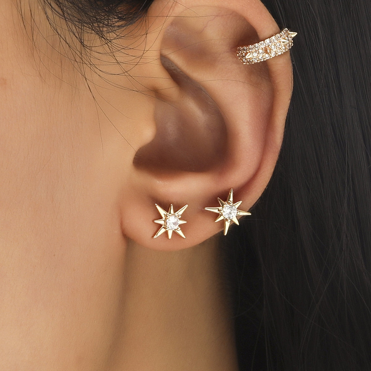 Trendy Bohemian No Piercing Crystal Rhinestone Ear Cuff Earrings for Women Wrap Stud Clip Earrings Girl Earrings Jewelry Bijoux