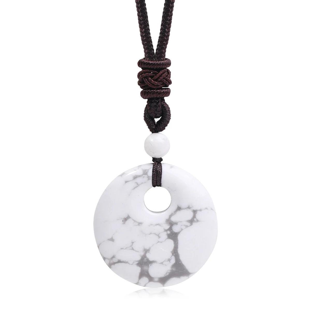 Natural Gemstone Chinese Peace Knot Pendant Necklace, Sacred Blessing Amulet