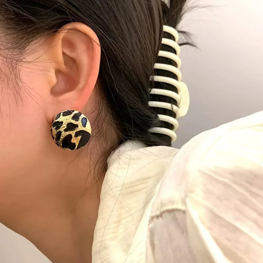 Leopard Print Round Stud Earrings Jewelry