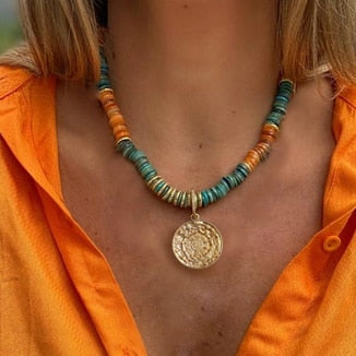 Goth freshwater pearl necklace women yellow smile beads coral Vintage Multi Layer Link Chain Necklace Punk Aesthetic Jewelry
