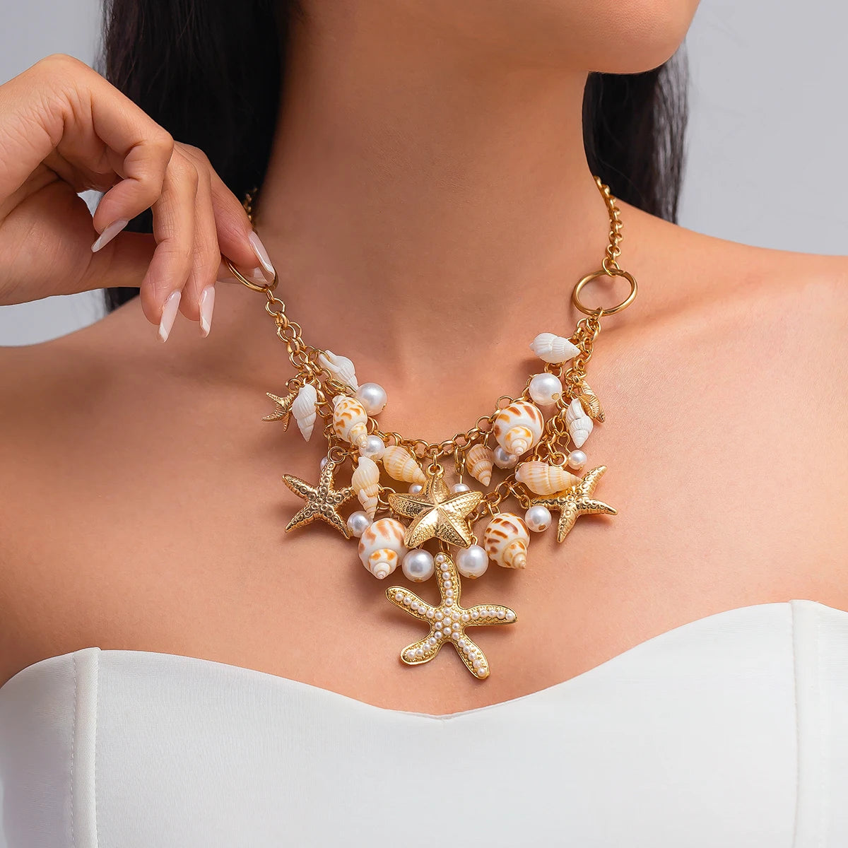 Starfish Conch Choker Necklace Bracelet Set Jewelry