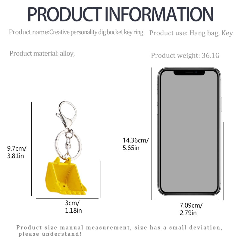 Creative alloy bulldozer keychain three-dimensional excavator tools car key pendant accessories metal key ring pendant