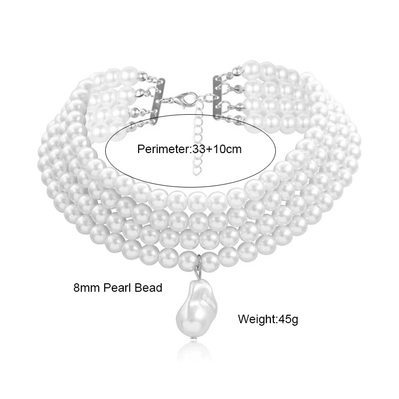 Baroque Pearl Layered Strand Boho Choker Wedding Necklace