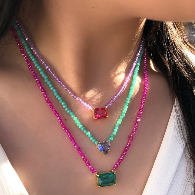 Natural Freshwater Pearl Necklace Boho Multilayer Matching Fashion Jewelry crystal Stone Women