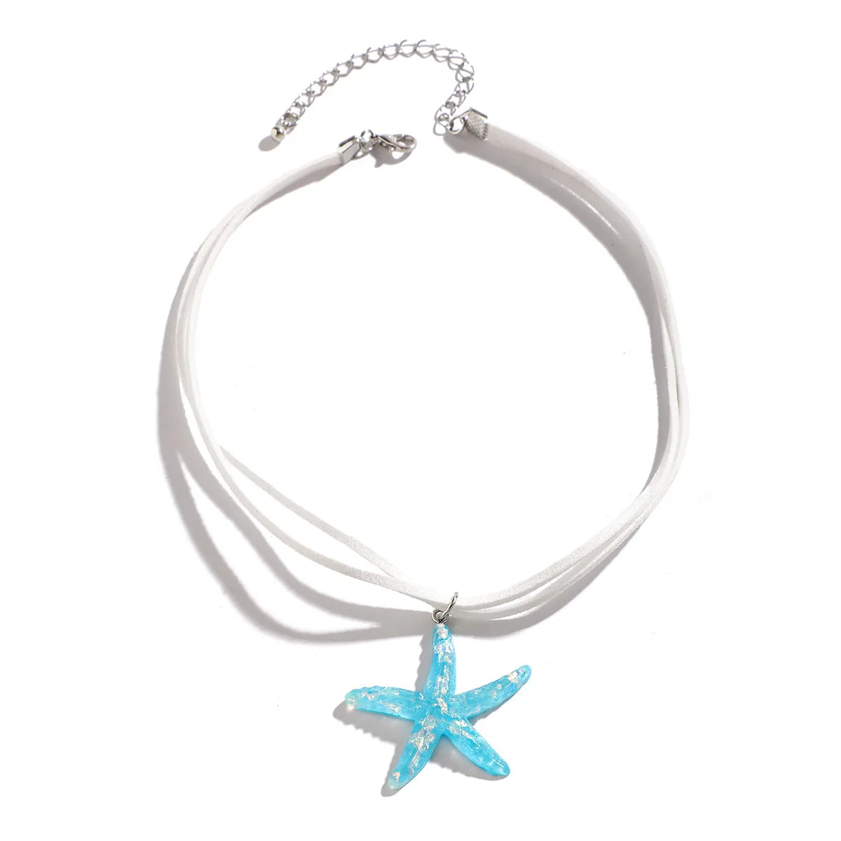 White Blue Starfish Rope Chain Layered Necklace Jewelry