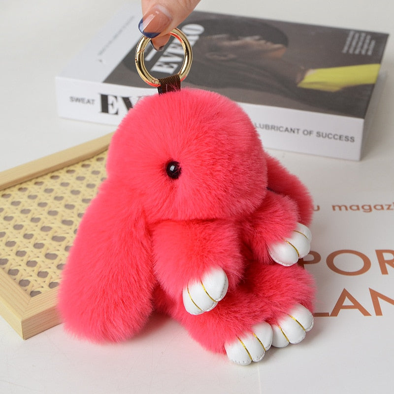 15CM Charm Real Fur Pompom Rabbit Keychain For Luxury Women Bag Men Car KeyRing Girl Gifts Cute Doll Plush Key Chains Pendent