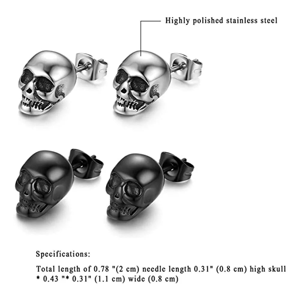 2023 Halloween Skull Stud Earrings for Men Women Punk Hip-hop Creative Metal Skeleton Mini Earrings Accessories Wholesale - Charlie Dolly