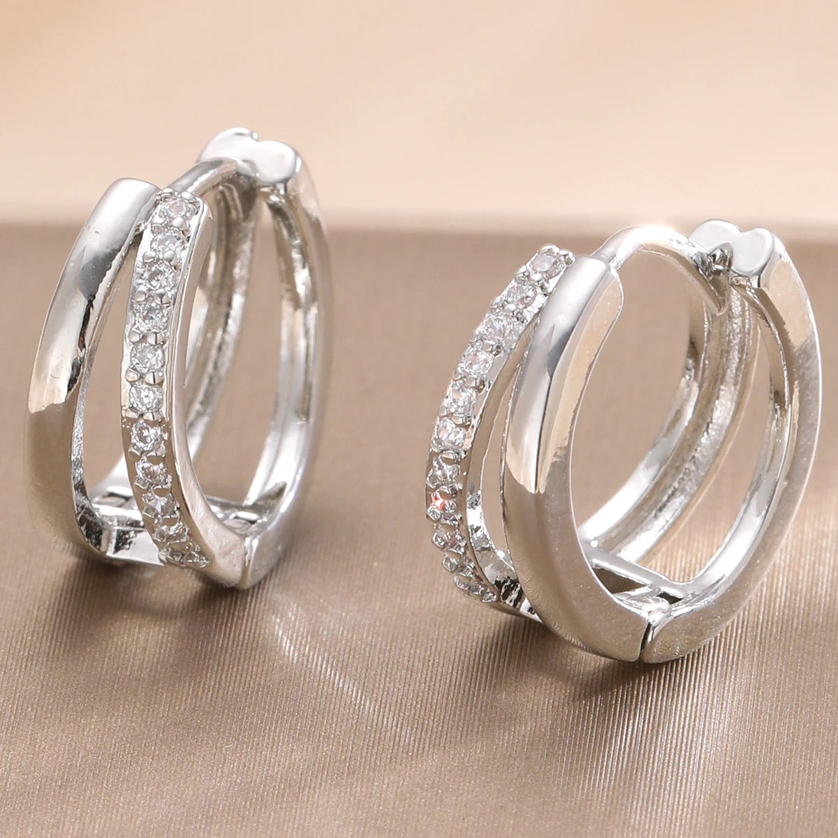 Gold Zircon Geometric Statement Hoop Earrings Jewelry