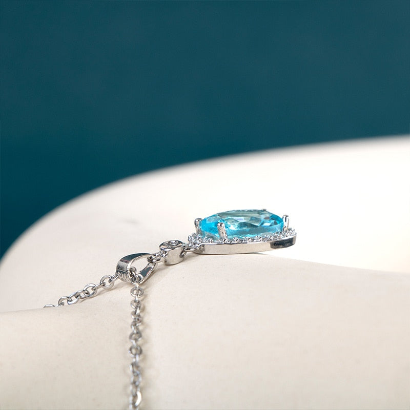 JoiasHome Fashion Silver 925 Jewelry For Women 6*8mm Oval Aquamarine Pendant Necklace Female Wedding Clavicle Chain Gift
