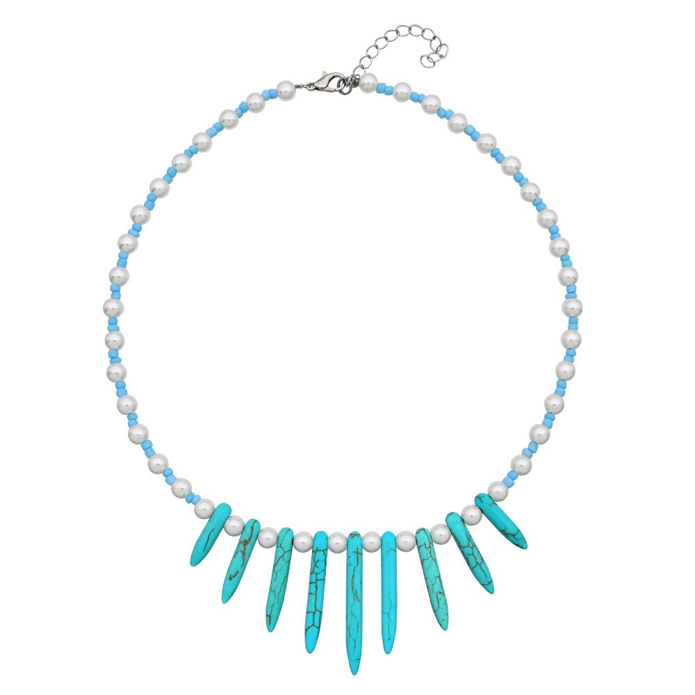 Handmade Beaded Shell Pendant Necklace Pearl Flower Clavicle Chain Vintage Turquoise Choker Necklace Jewelry for Women Gifts