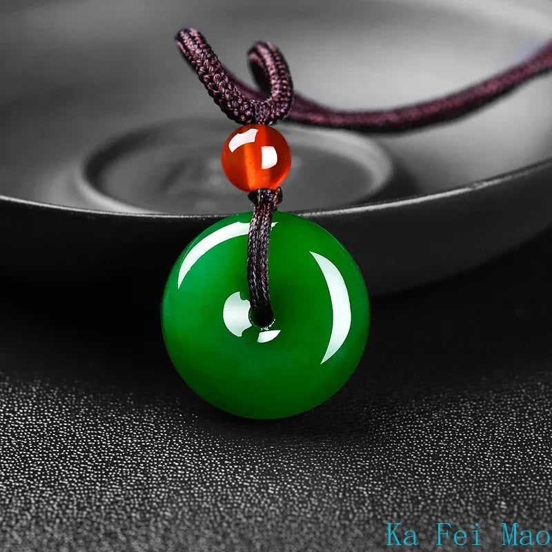 Green Jade Safety Buckle Pendant, Hand-Carved Sacred Amulet