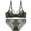 Logirlve Sexy Brassiere Transparent Ultrathin Bra Panty Set Push up Embroidery Underwear Set Plus Size Bras Women Lace Lingerie - Charlie Dolly