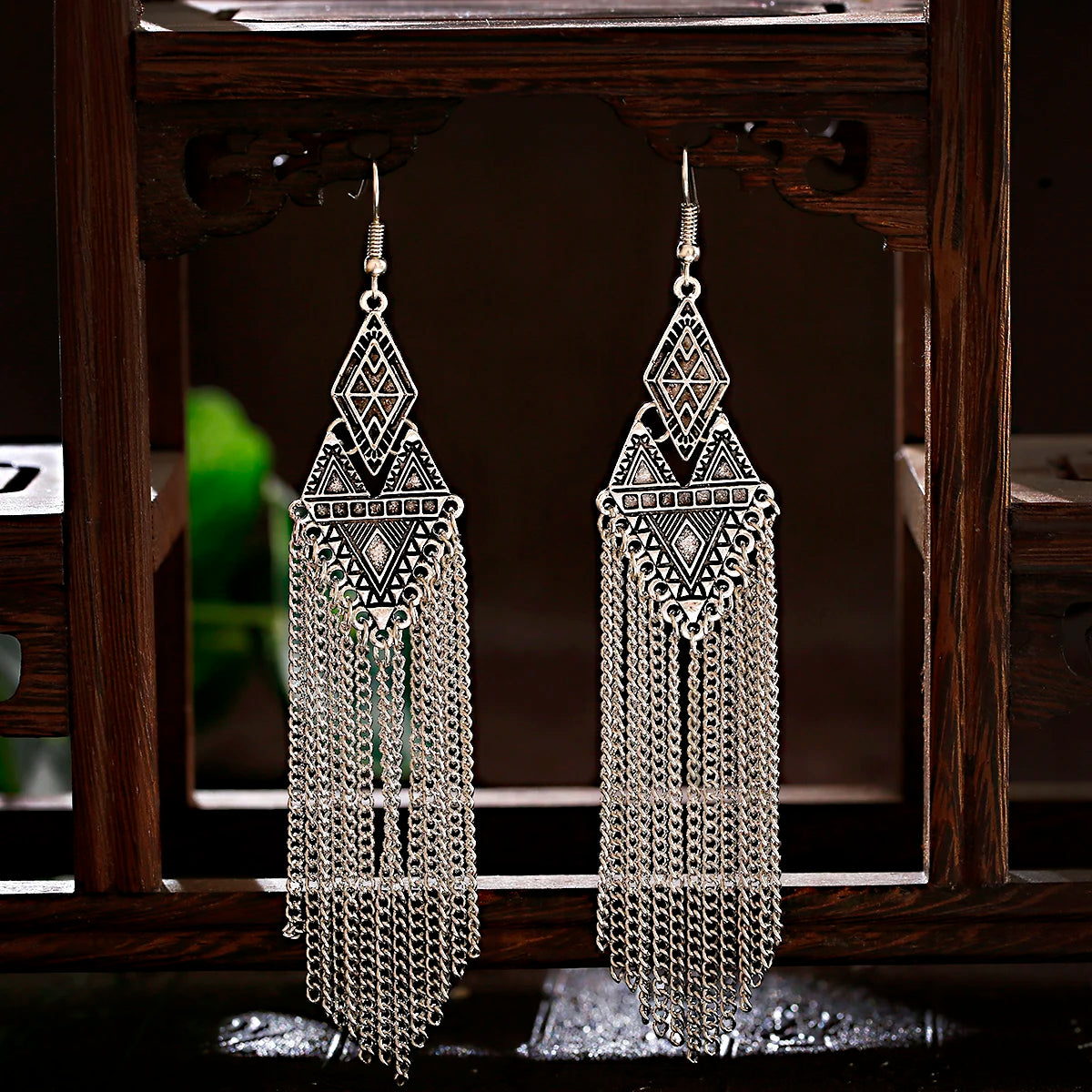 Silver Chain Tassel Bell Long Earrings Jewelry