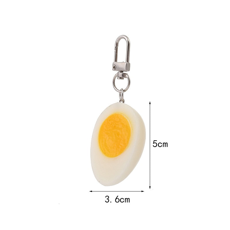 Funny Simulation Egg Food Keychain Keyring For Women Men Gift Creative Boiled Egg Car Key Airpods Box Bag Charms Trinket Jewelry
