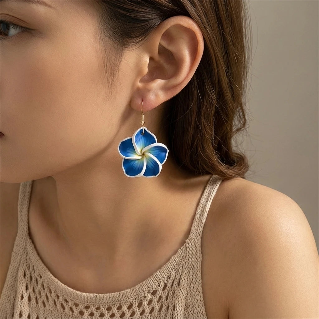 Plumeria Clay Flower Drop Earrings Jewelry