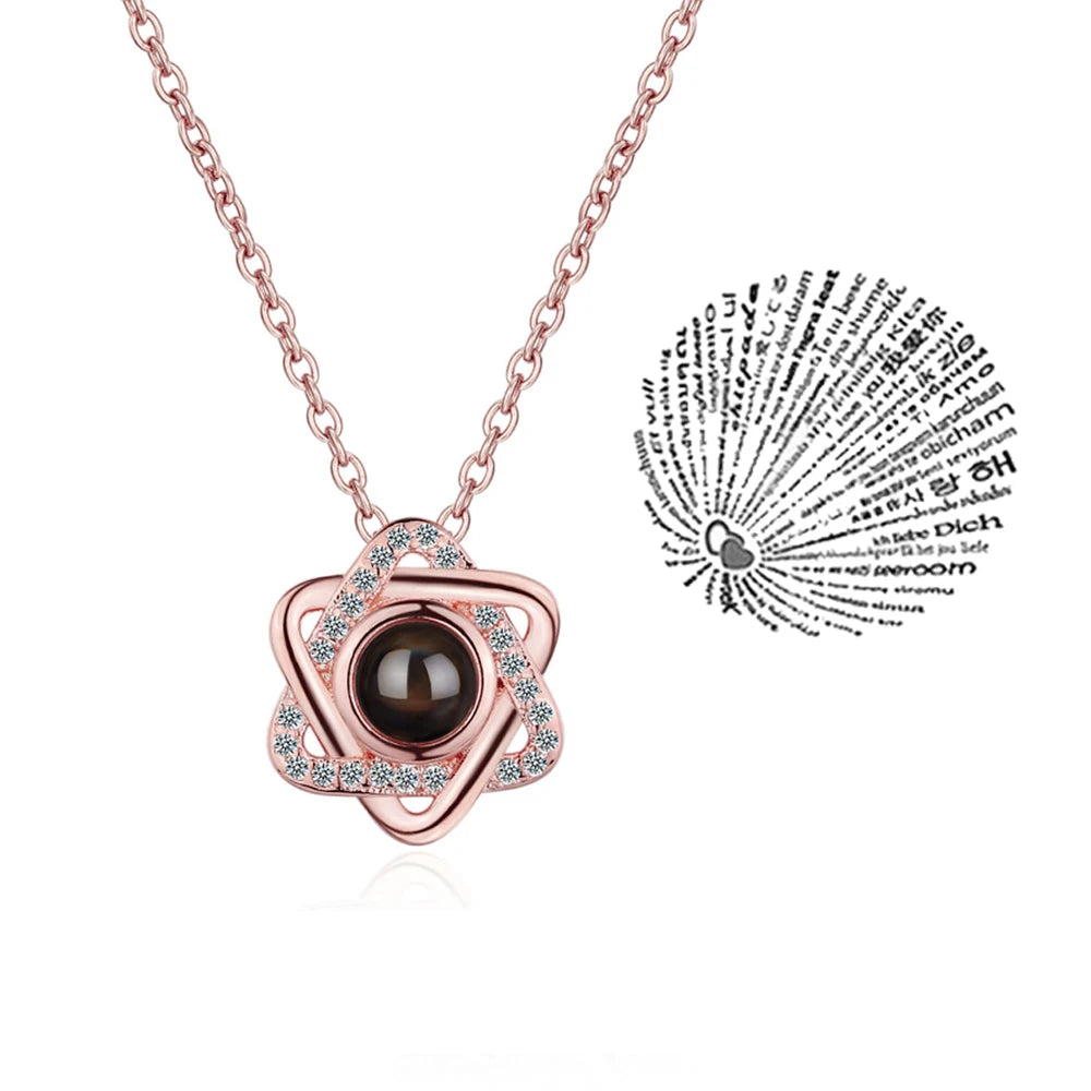 Projection Necklace, I Love You in 100 Languages, Zircon Heart Pendant Gift