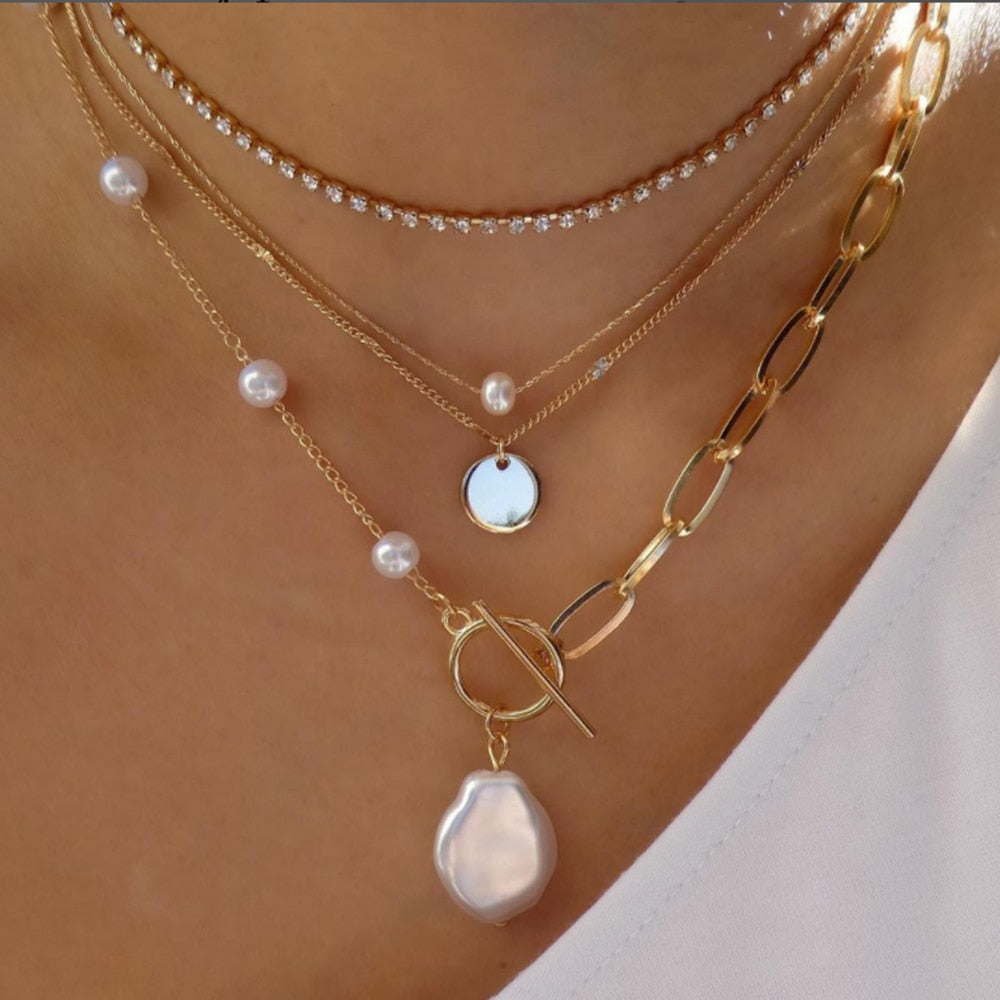 bls-miracle Bohemia Gold Color Multiple Styles Necklace For Women Multi-Layer Crystal Pendant Necklaces Set Jewelry Gifts