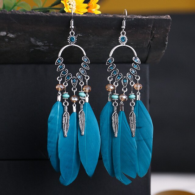 Vintage Bohemian Ethnic Style Earrings Long Rice Bead Tassel Earrings FOR WOMEN Alloy Dripping Oil Long Tassel Earrings - Charlie Dolly