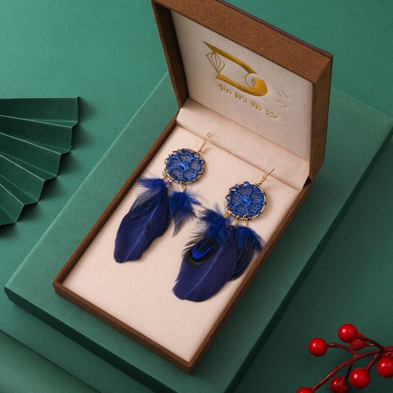Vintage Long Water Drop Feather Earrings for Women Elegant Insert Rhinestone Crystal Bead Leaf Tassel Earring Female Jewelry