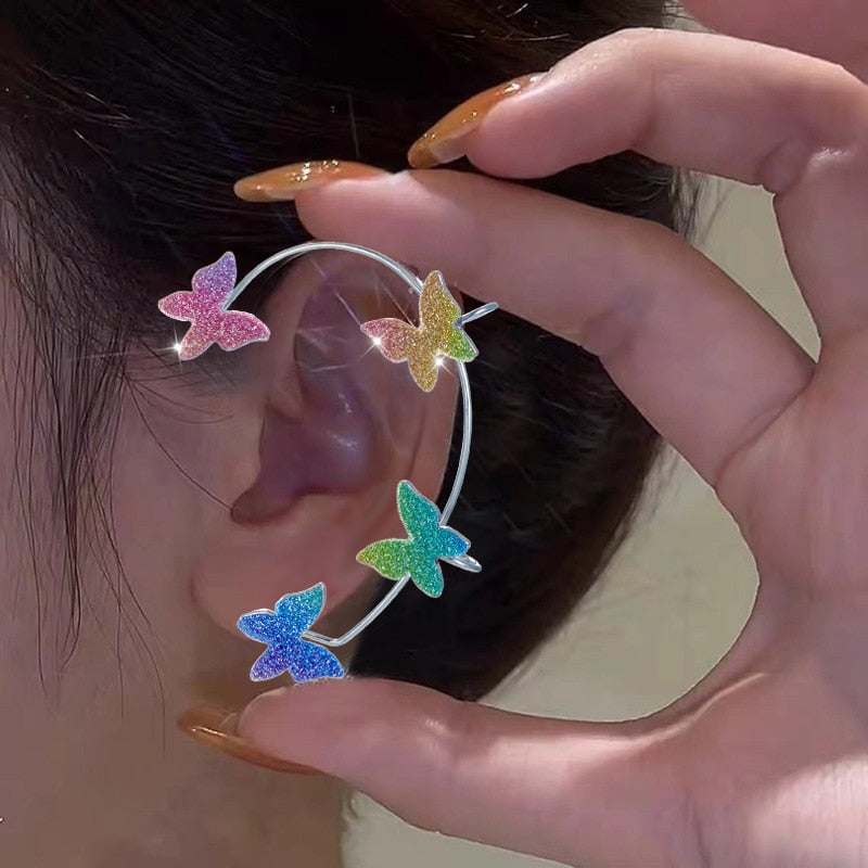Kpop Shiny Zircon Butterfly Earcuff For Women Without Piercing Earrings 2023 Fashion Ear Clip Earrings Bride Wedding Jewelry