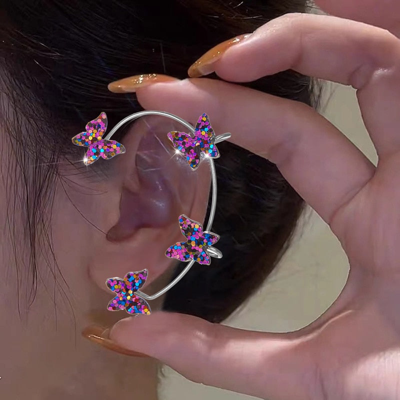 Kpop Shiny Zircon Butterfly Earcuff For Women Without Piercing Earrings 2023 Fashion Ear Clip Earrings Bride Wedding Jewelry