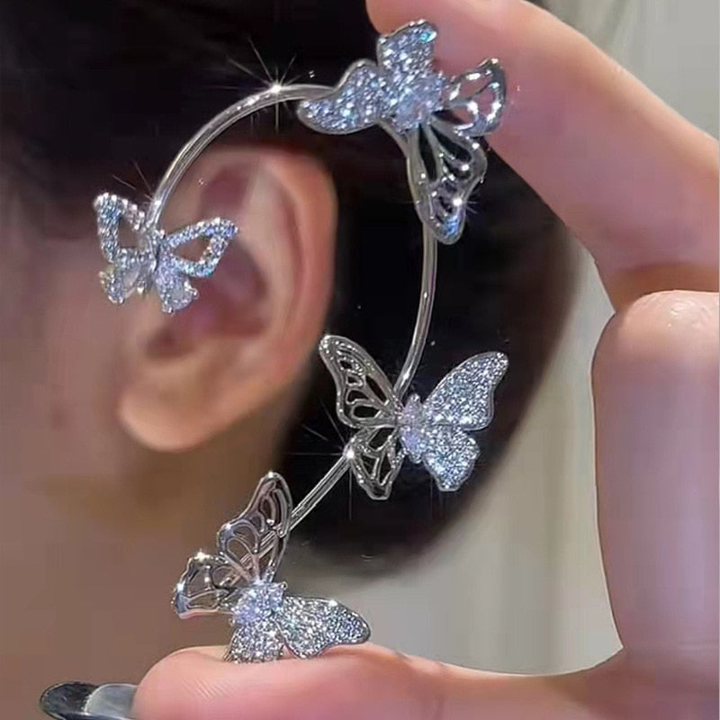 Kpop Shiny Zircon Butterfly Earcuff For Women Without Piercing Earrings 2023 Fashion Ear Clip Earrings Bride Wedding Jewelry