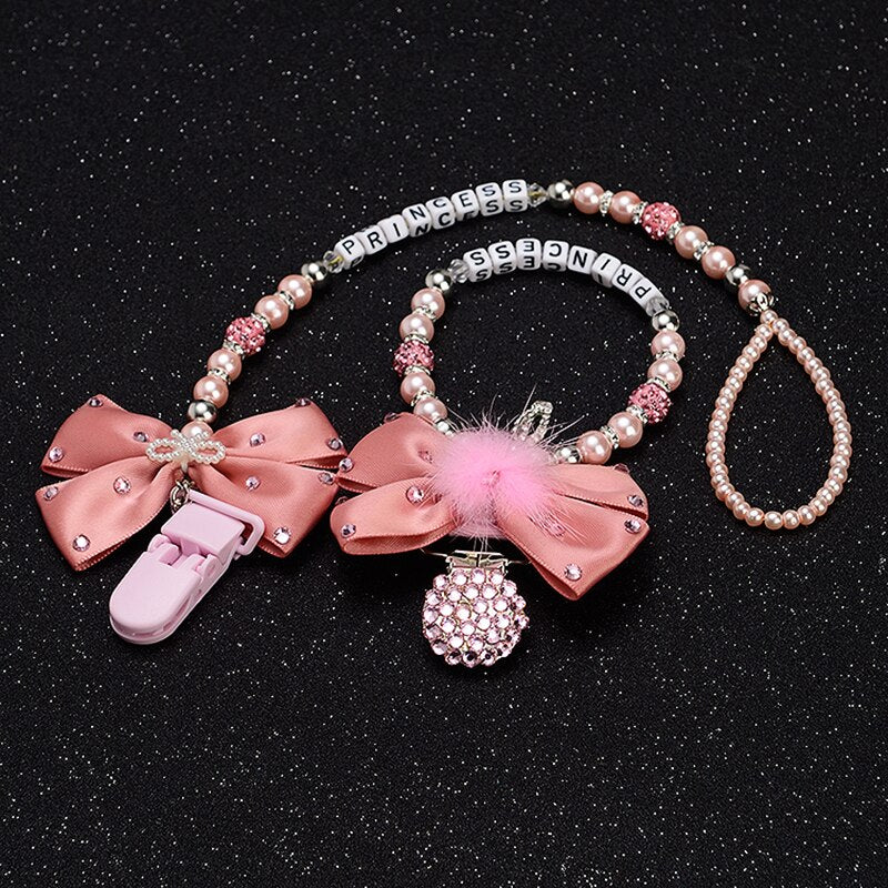Personalised-any name set stunning pink bling pram charm/stroller toy Rattles bed toy rattle pacifier clip holder dummy clip