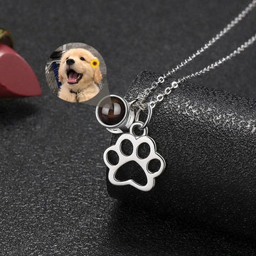 Custom Projection Necklace Photo Pendant Necklace-Dog/Cat Paw Charm Necklace with Picture Inside-Projection Pet Photo Necklace - Charlie Dolly