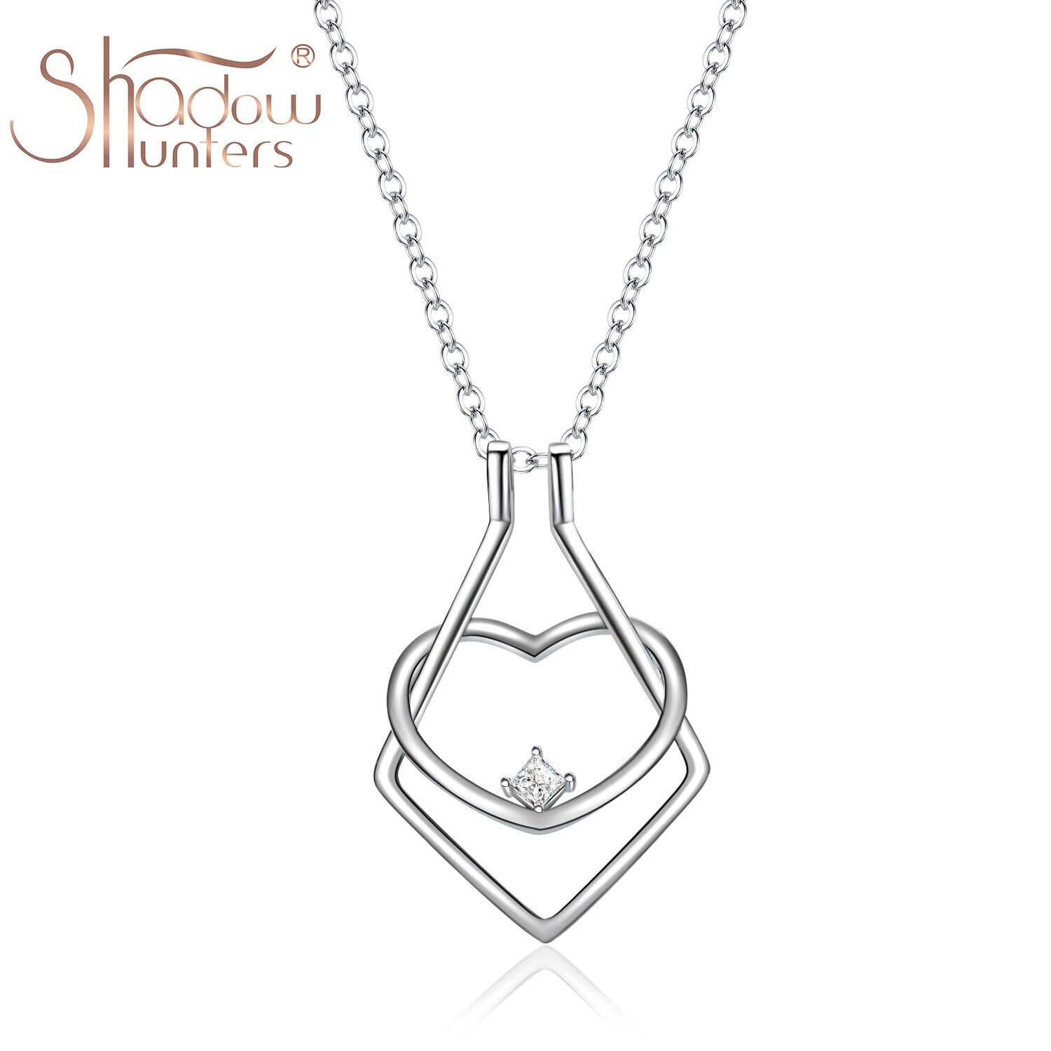 SHADOWHUNTERS Women's 925 Sterling Silver Heart Ring Holder Necklace Clear Cz Adjustable Pendant Necklace Dainty Engagement Gift - Charlie Dolly