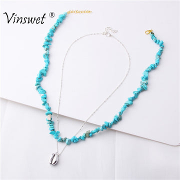 Bohemian Multilayer Necklace Rhodonite Blue Stone Red Coral Handmade Necklaces for Women Shell Pendant Necklace Party Jewelry - Charlie Dolly