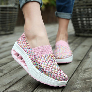 Summer Woven Platform Sneakers Sport Woman Sports Shoes Lady Running Shoes for Women Shoes Fitness Slimming Swing Pink E-251 - Charlie Dolly