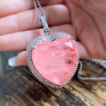 2020 32*32mm Heart Pink Crystal Tourmaline Created Moissanite Gemstone Pendant Necklace for Women Fine Jewelry Anniversary Gift - Charlie Dolly
