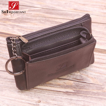 Casual 100% Genuine Leather Coin Purses Wallets For Women And Men Clutch Card Holder Pouch Female Money Pocket Zipper Key Bags - Charlie Dolly