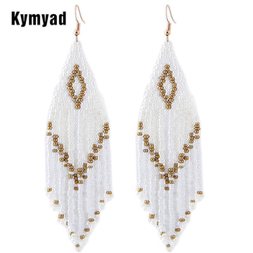 Kymyad Bohemian Earrings 2023 Beads Long Earrings Ethnic Style Drop Earings Fashion Jewelry Bijoux Femme Statement Earrings - Charlie Dolly