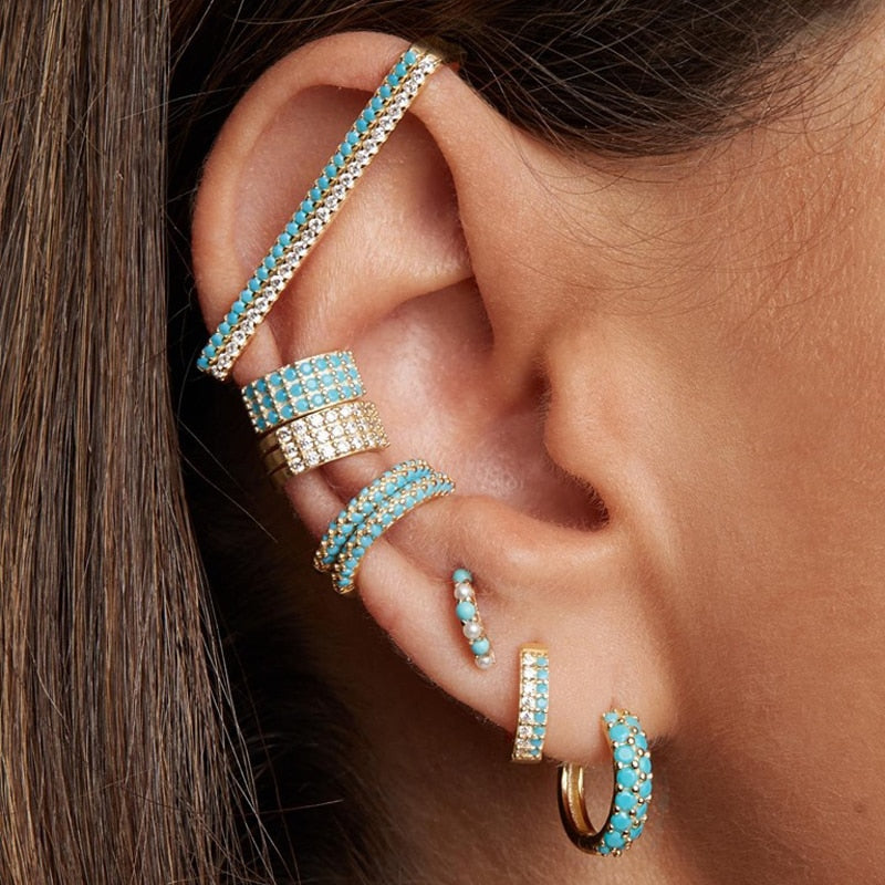 fashion women jewelry piece ear cuff no piercing ear clip white rainbow cz rectangle cuff earring