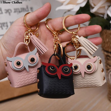 Cute Animal Creative Leather Owl Coin Purse Keychain Trend Car Key Pendant Cute Bag Small Ornament Key Chains For Women Purses - Charlie Dolly