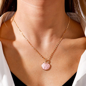 Novelty Pink Blue Enamel Fan Shell Pendants Necklaces Gold Color Chain Choker Necklace for Women Summer Beach Party Jewelry - Charlie Dolly