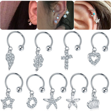 1PC Steel DIY 9Styles CZ Gem Pendant Dangle Hoop Cartilage Earring Helix Tragus Rook Lobe Ear Piercing Fashion Women Jewelry 20G - Charlie Dolly