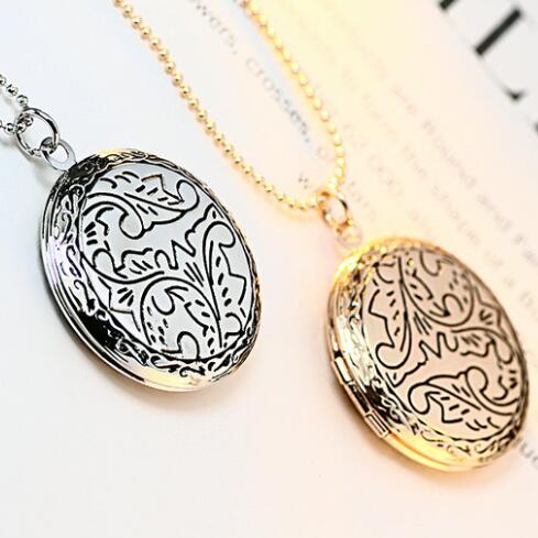 Memory Plant Engraved Can Put Photo Inside Photo Frame Round Locket Necklace DIY Picture Special Girls Jewelry Gift - Charlie Dolly