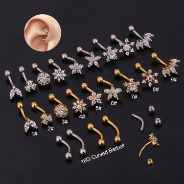 1Pc 1.6x8mm Eyebrow Daith Snug Ring Piercing Curved Barbell Tragus Forward Helix Piercings for Women Men Rook Earrings Piercing - Charlie Dolly