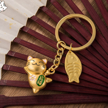 Maneki Neko Japan Lucky Cat Keychain Kawaii Trinkets Alloy Accessory Car Bag Pendant Key Chain Pray Golden Keyfob Couple Gift - Charlie Dolly