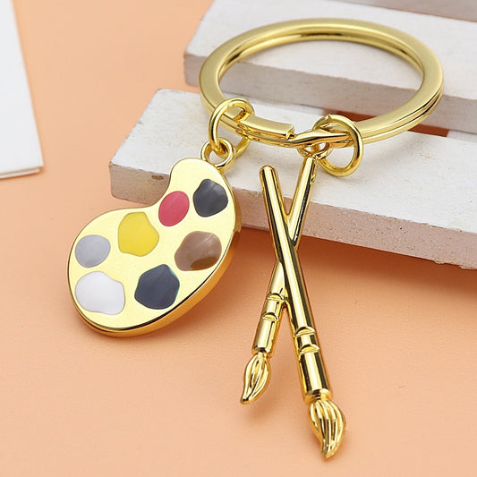 Painter Palette Pendant Keychain Brush Artist Key Chain Car Heart-shaped Cute KeyRing Art Course Souvenir Gift Women Child - Charlie Dolly