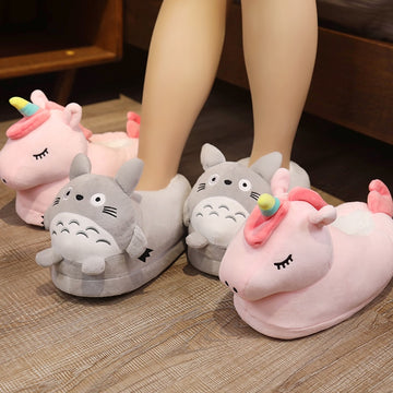 One Size US 6-10.5 Winter Men Women Slippers Indoor Toys Animal Unicorn Dinosaur Husky Totoro Shoes Warm Home House Slides - Charlie Dolly