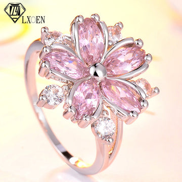Luxury Flower Shape Zircon Engagement Ring for Women Silver Color Pink Wedding Rings Girl Party Jewelry Gift Anillos - Charlie Dolly